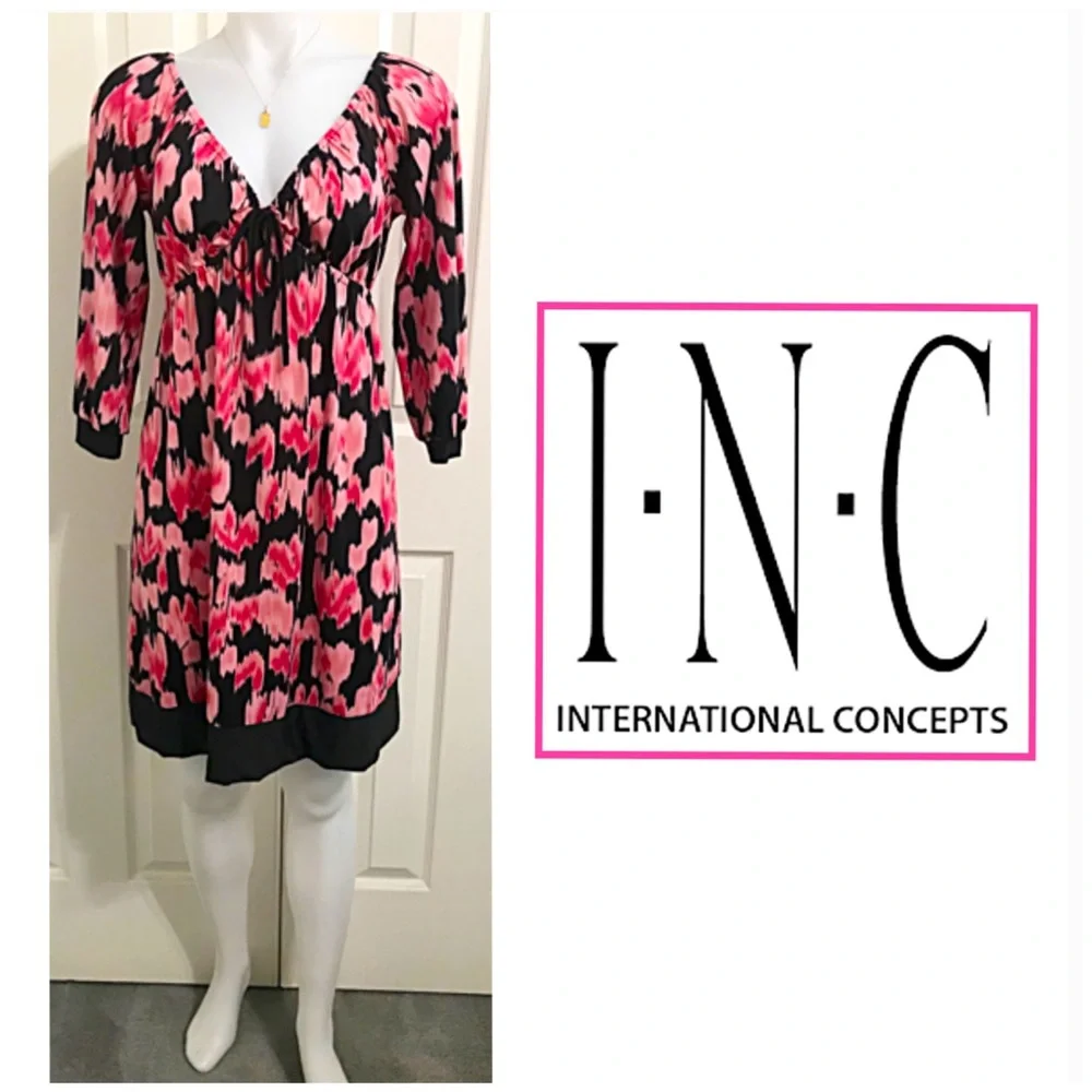 INC~International Concepts, Floral Patterned, 3/4” Sleeves, Pull Over Dress - Picture 1 of 5